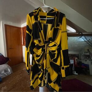 Yellow and Black Geometric Dress